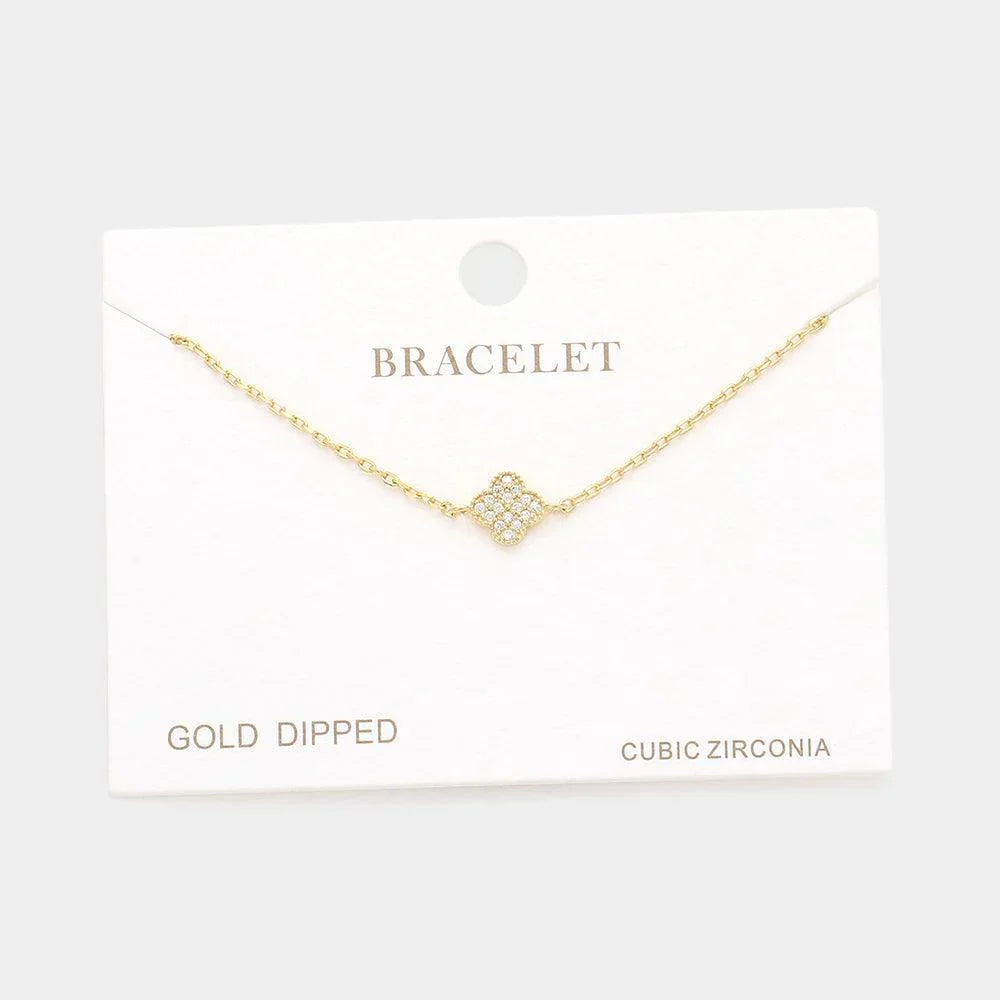 Gold Gold Dipped CZ Quatrefoil Charm Bracelet