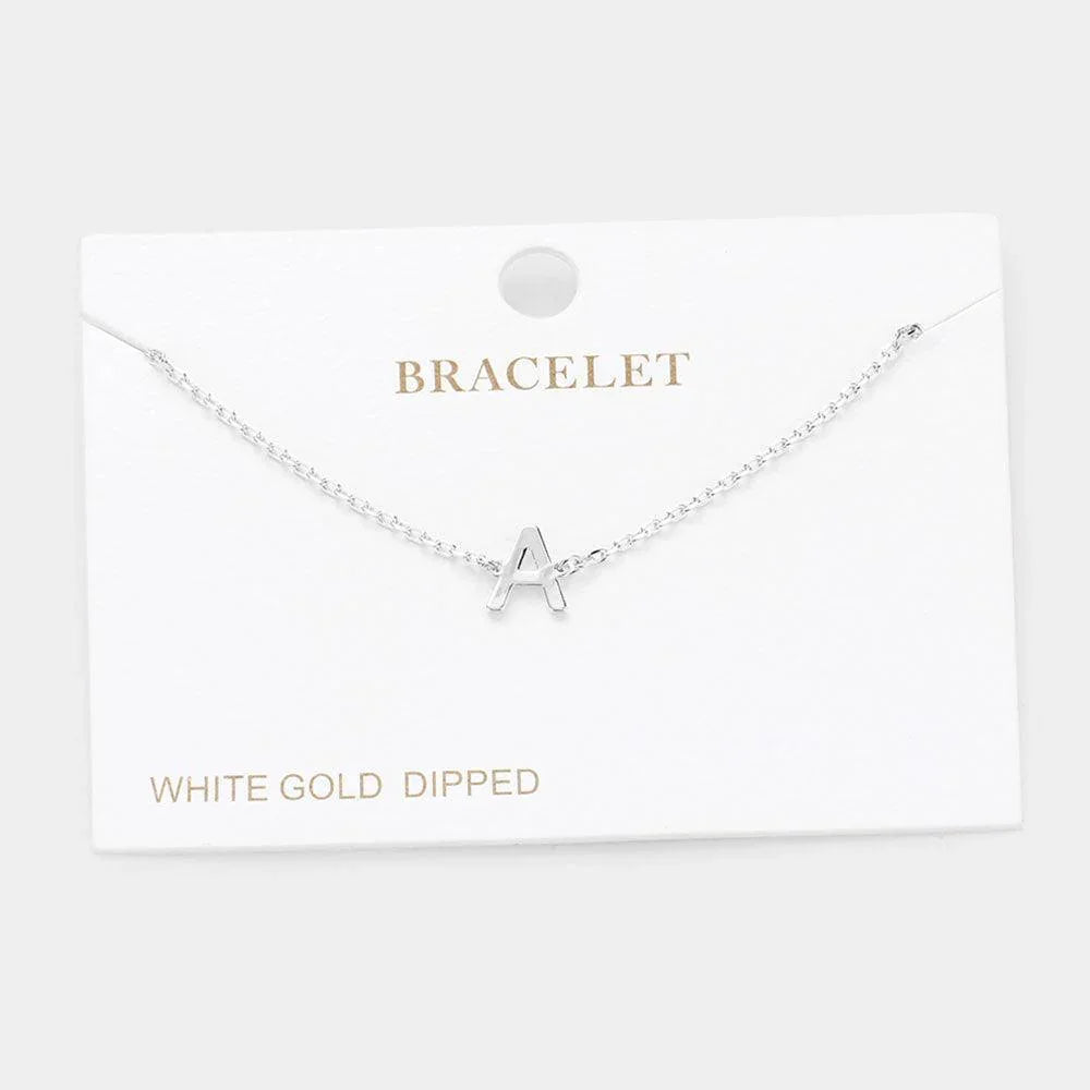 Letter A White Gold Dipped Metal Monogram Charm Bracelet - Jewelry Store by Erik Rayo