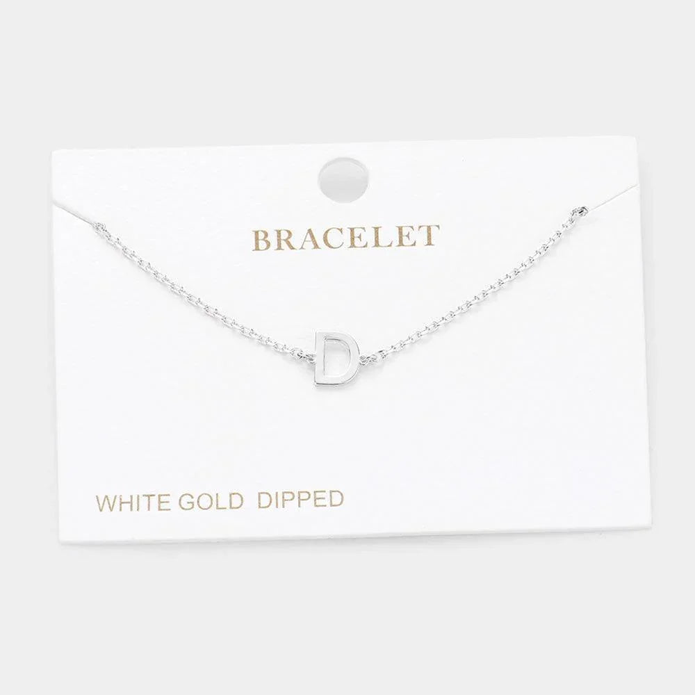 Letter D White Gold Dipped Metal Monogram Charm Bracelet - Jewelry Store by Erik Rayo