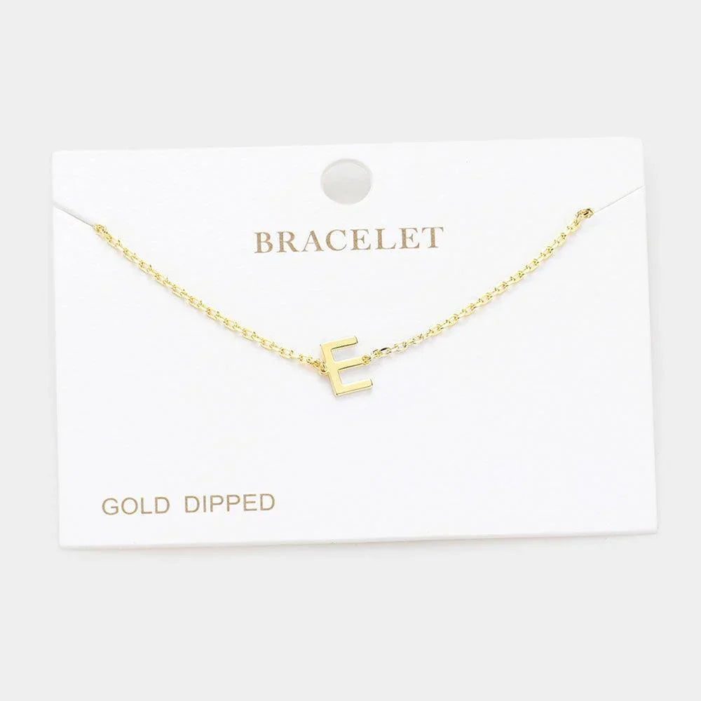 Letter E Gold Dipped Metal Monogram Charm Bracelet - Jewelry Store by Erik Rayo