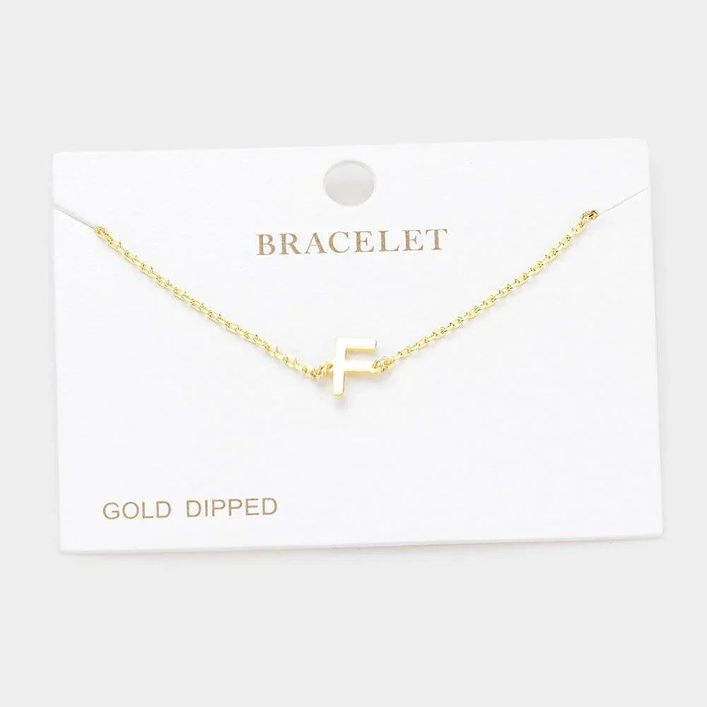 Letter F Gold Dipped Metal Monogram Charm Bracelet - Jewelry Store by Erik Rayo
