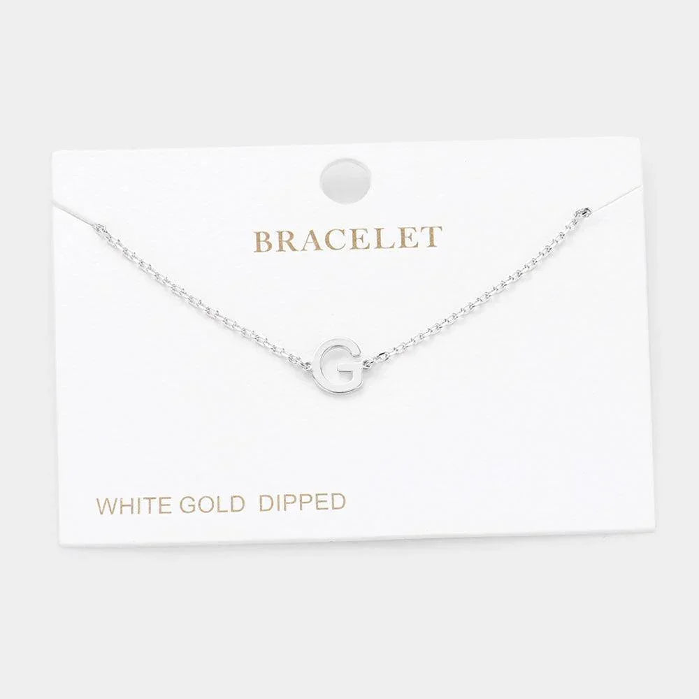 Letter G White Gold Dipped Metal Monogram Charm Bracelet - Jewelry Store by Erik Rayo