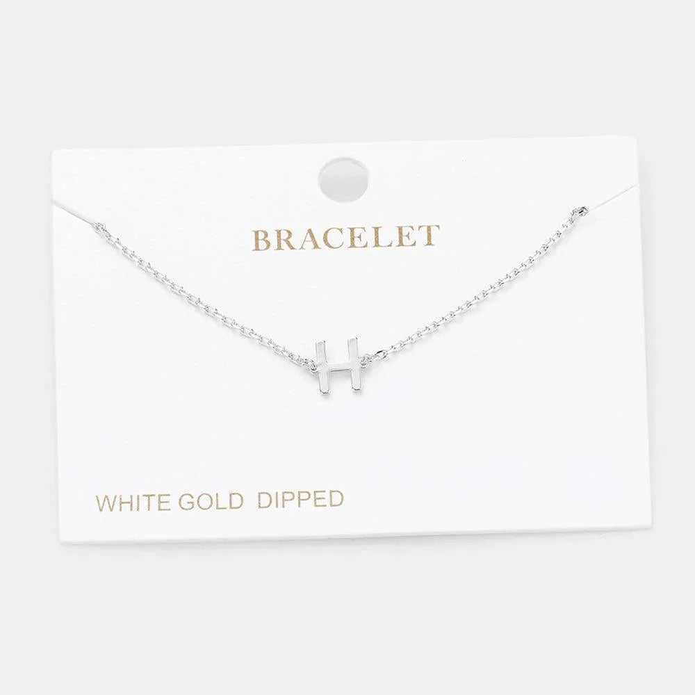Letter H White Gold Dipped Metal Monogram Charm Bracelet - Jewelry Store by Erik Rayo