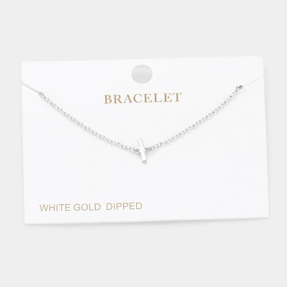Letter I White Gold Dipped Metal Monogram Charm Bracelet - Jewelry Store by Erik Rayo
