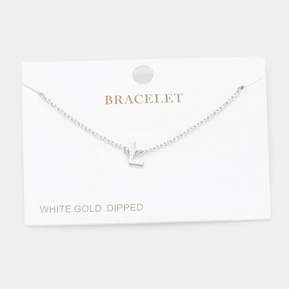Letter L White Gold Dipped Metal Monogram Charm Bracelet - Jewelry Store by Erik Rayo