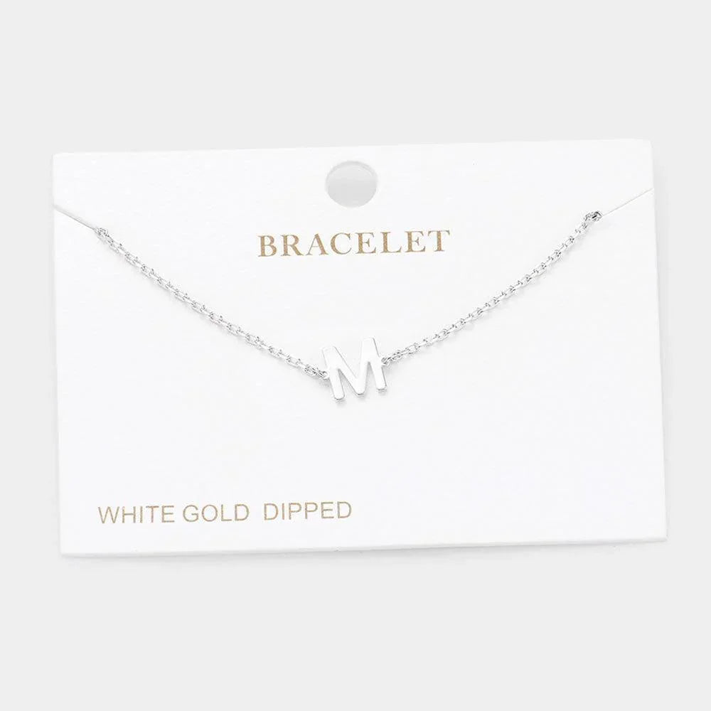 Letter M White Gold Dipped Metal Monogram Charm Bracelet - Jewelry Store by Erik Rayo