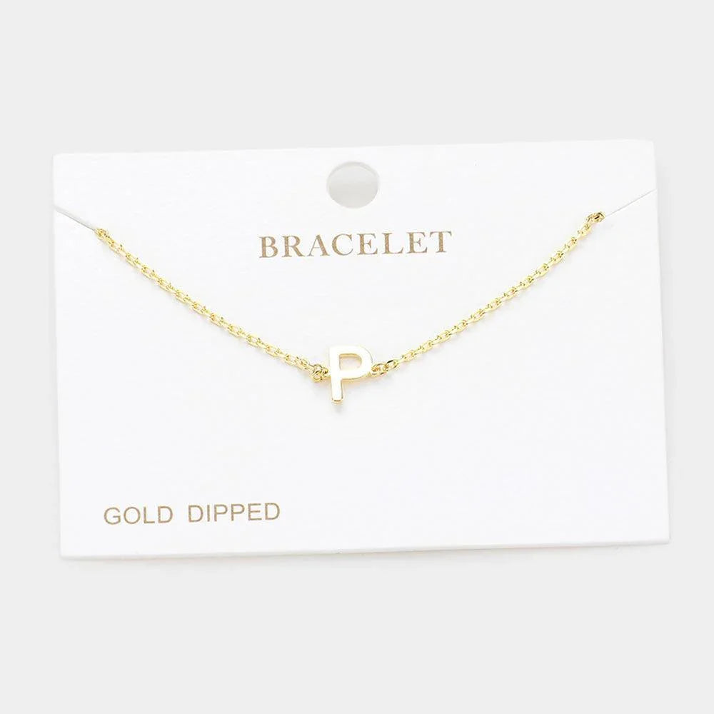 Letter P Gold Dipped Metal Monogram Charm Bracelet - Jewelry Store by Erik Rayo