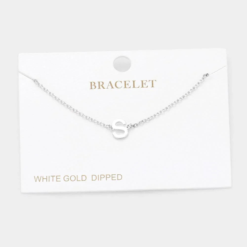 Letter S White Gold Dipped Metal Monogram Charm Bracelet - Jewelry Store by Erik Rayo