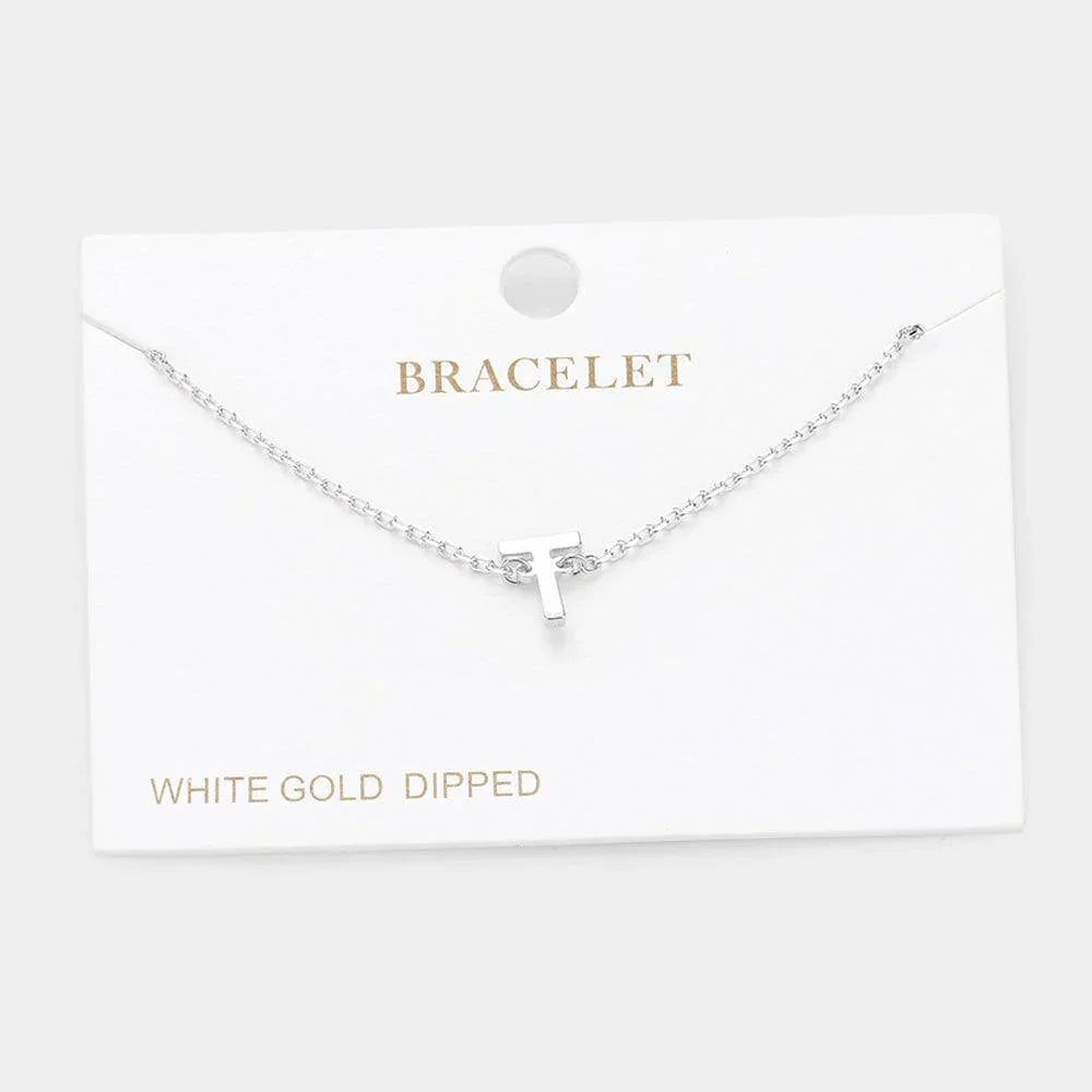 Letter T White Gold Dipped Metal Monogram Charm Bracelet - Jewelry Store by Erik Rayo
