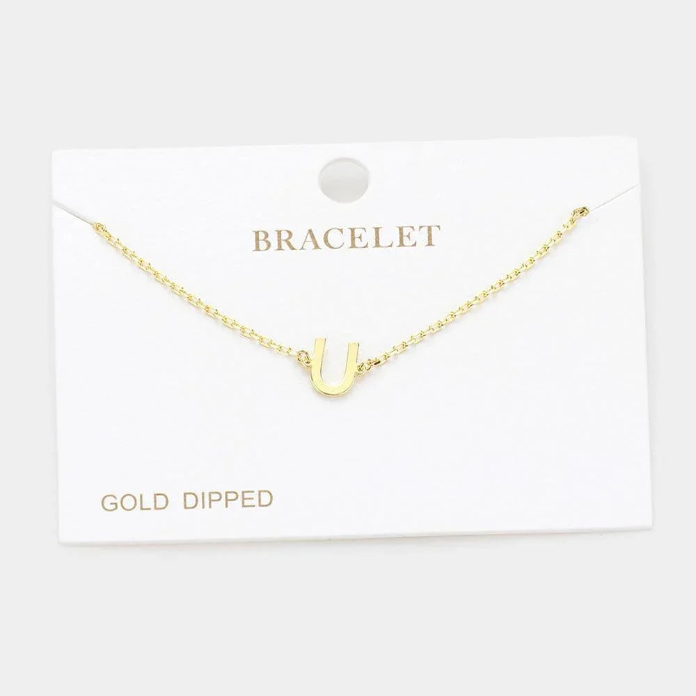 Letter U Gold Dipped Metal Monogram Charm Bracelet - Jewelry Store by Erik Rayo