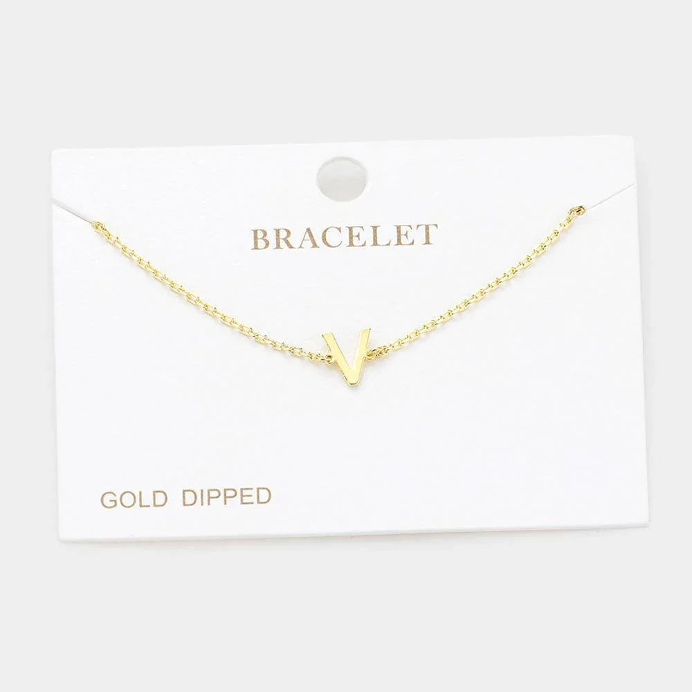 Letter V Gold Dipped Metal Monogram Charm Bracelet - Jewelry Store by Erik Rayo