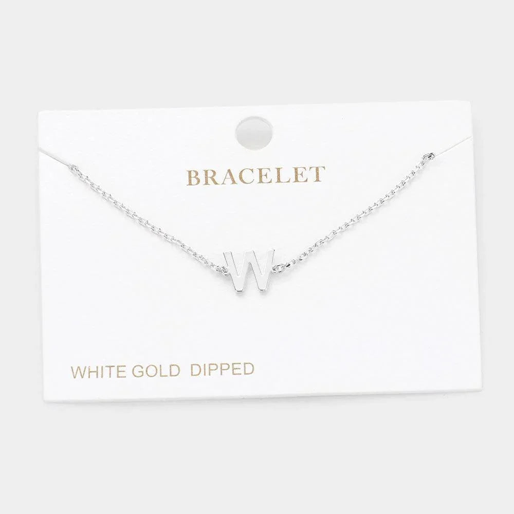 Letter W White Gold Dipped Metal Monogram Charm Bracelet - Jewelry Store by Erik Rayo