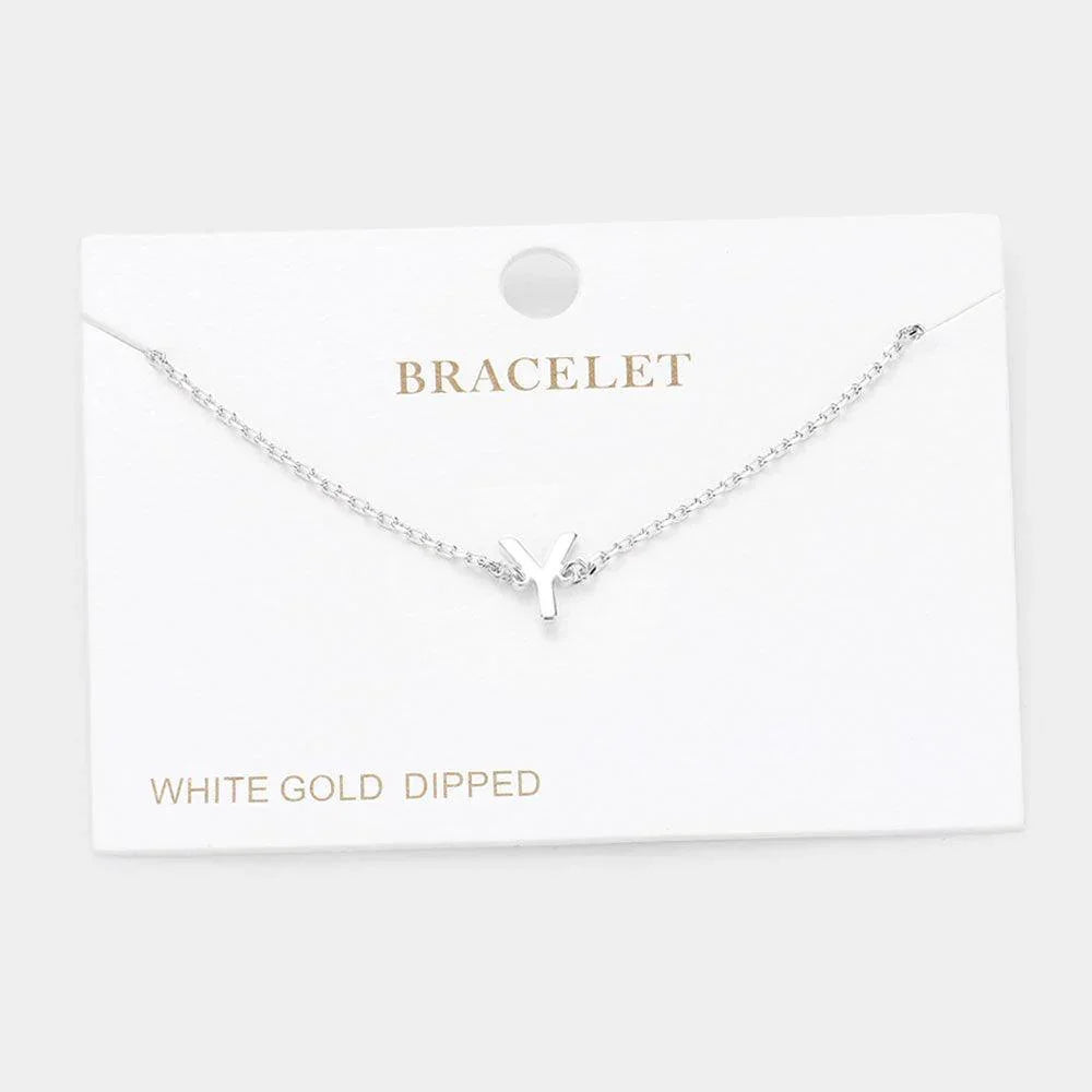 Letter Y White Gold Dipped Metal Monogram Charm Bracelet - Jewelry Store by Erik Rayo