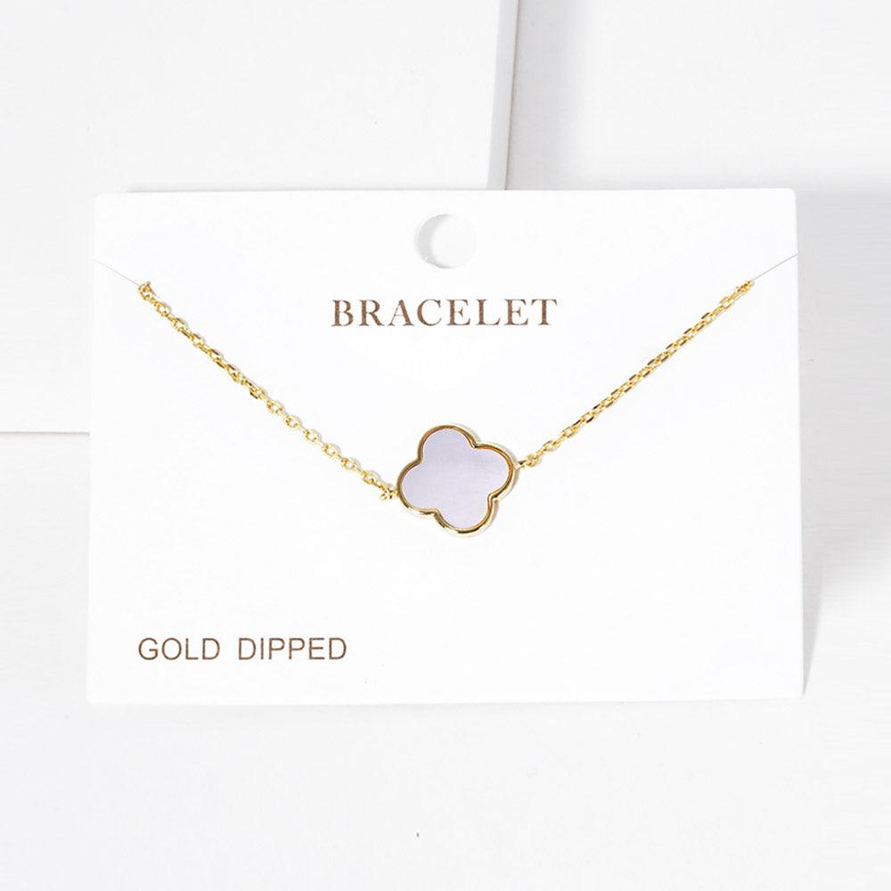 Gold Gold Dipped Mother of Pearl Quatrefoil Charm Bracelet