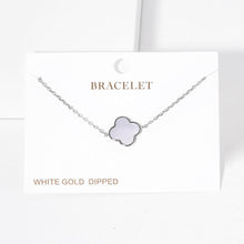 Load image into Gallery viewer, Gold White Gold Dipped Mother of Pearl Quatrefoil Charm Bracelet
