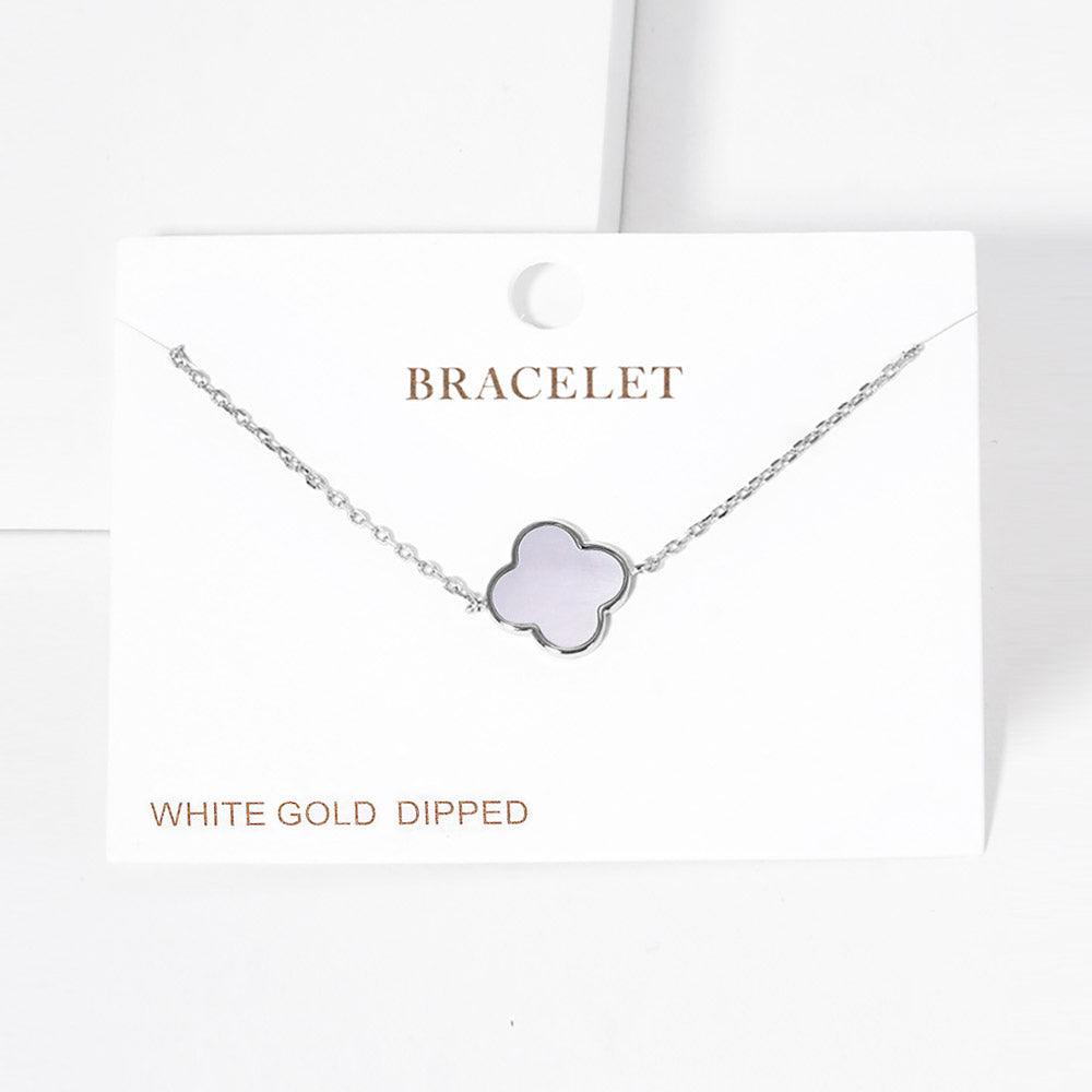 Gold White Gold Dipped Mother of Pearl Quatrefoil Charm Bracelet