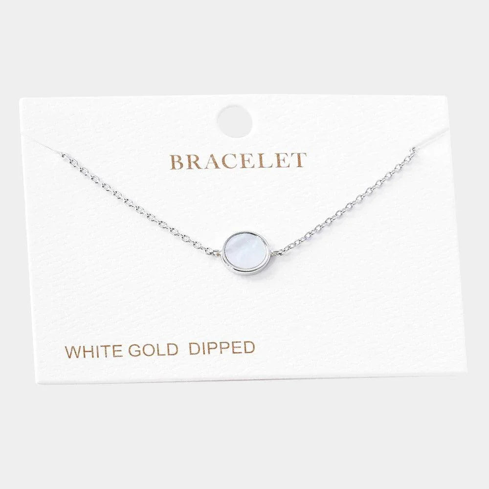 Gold White Gold Dipped Mother of Pearl Round Charm Bracelet - Jewelry Store by Erik Rayo