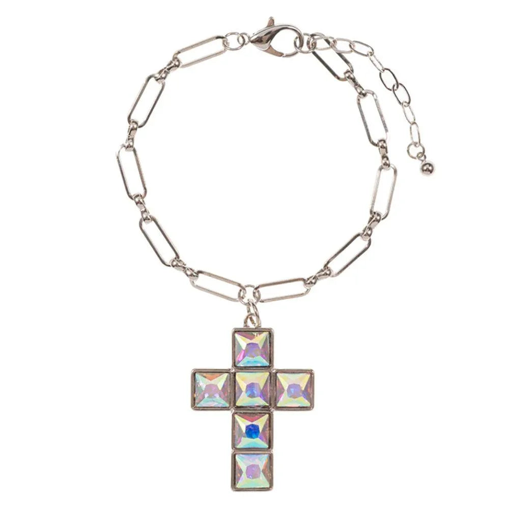 Crystal Stone Cross Charm Bracelet - Jewelry Store by Erik Rayo