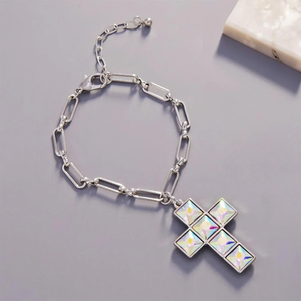 Crystal Stone Cross Charm Bracelet - Jewelry Store by Erik Rayo