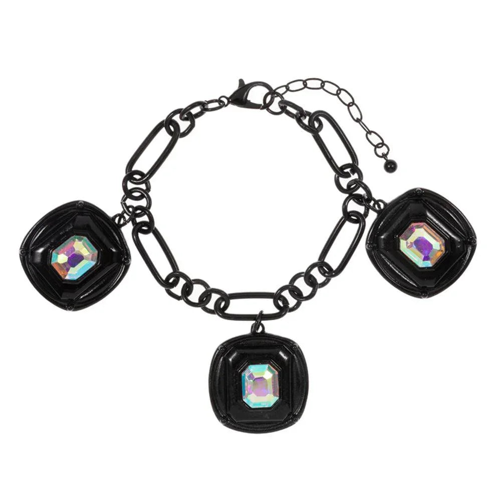 Black Square Crystal Stone Cluster Charm Bracelet - Jewelry Store by Erik Rayo