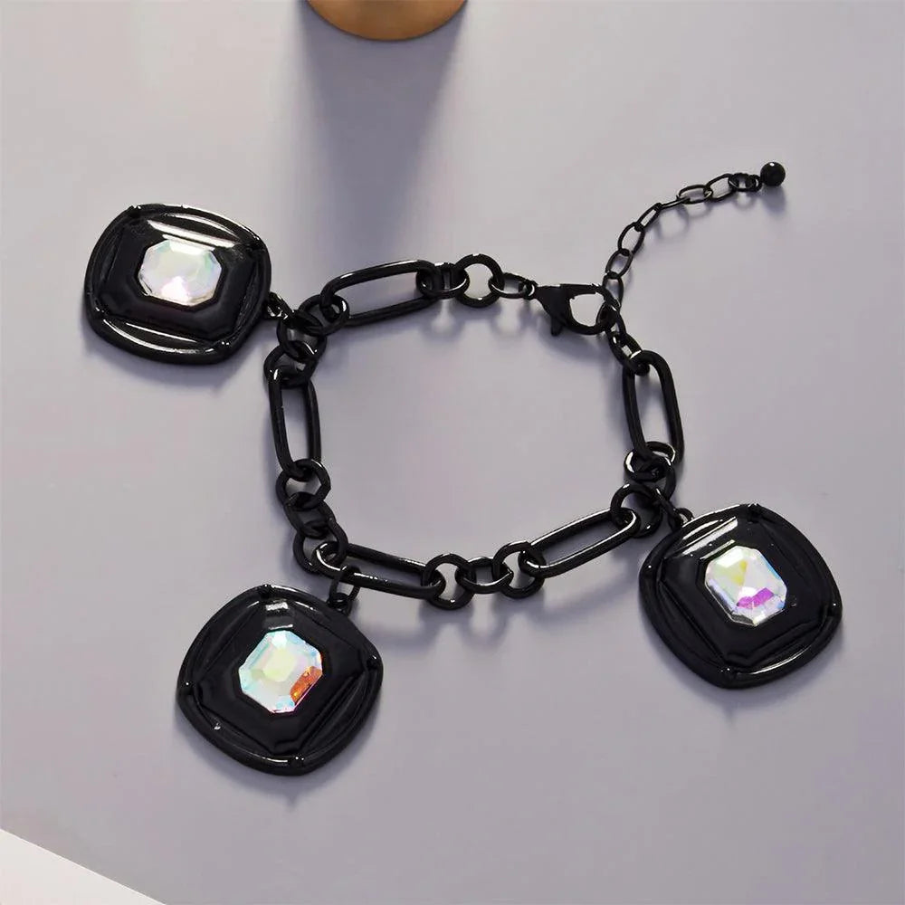 Black Square Crystal Stone Cluster Charm Bracelet - Jewelry Store by Erik Rayo