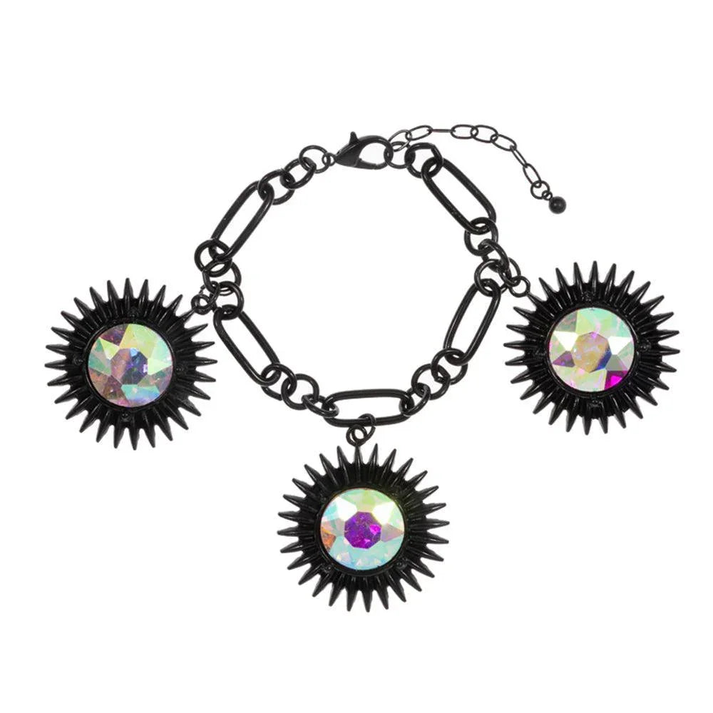 Black Round Crystal Stone Cluster Charm Bracelet - Jewelry Store by Erik Rayo