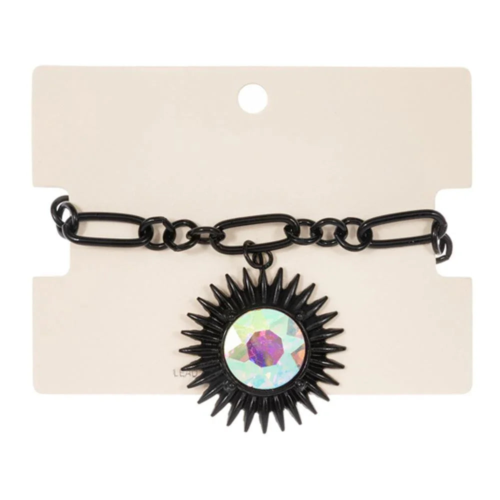 Black Round Crystal Stone Cluster Charm Bracelet - Jewelry Store by Erik Rayo