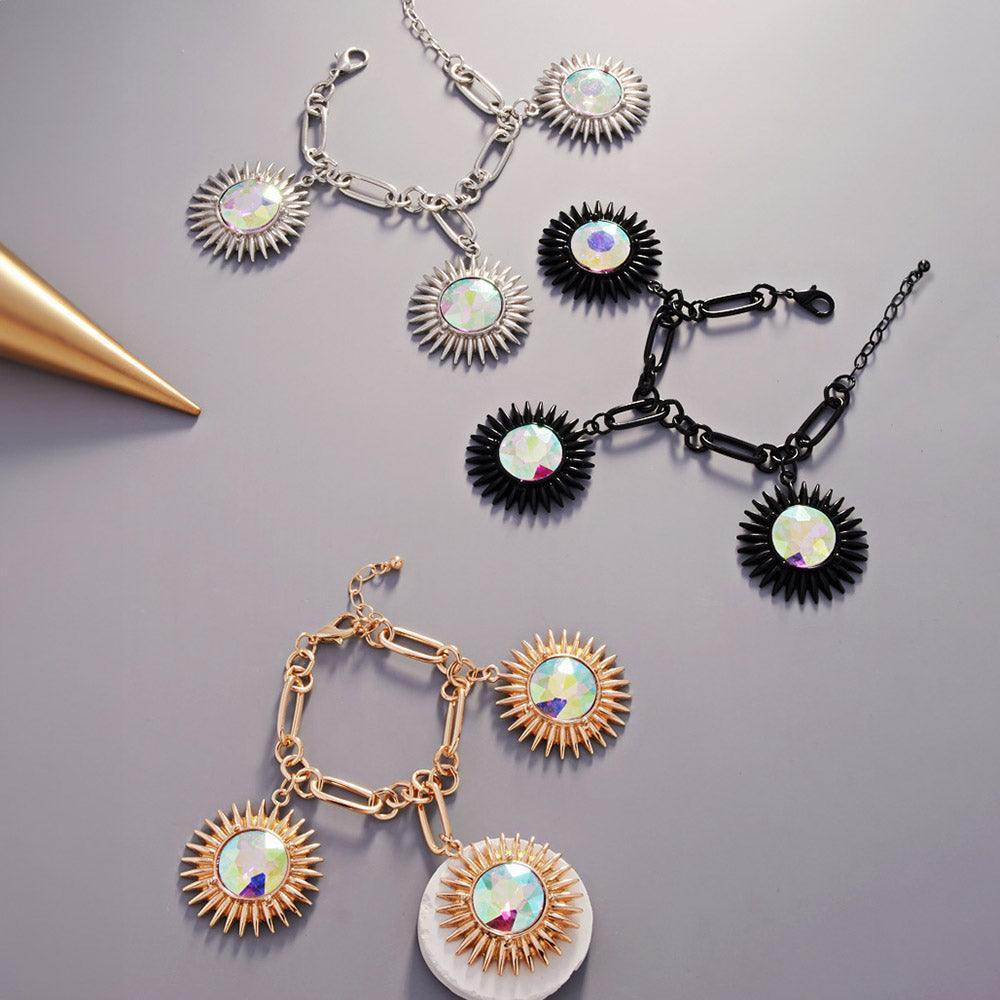 Black Round Crystal Stone Cluster Charm Bracelet - Jewelry Store by Erik Rayo