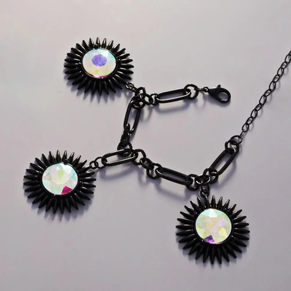 Black Round Crystal Stone Cluster Charm Bracelet - Jewelry Store by Erik Rayo