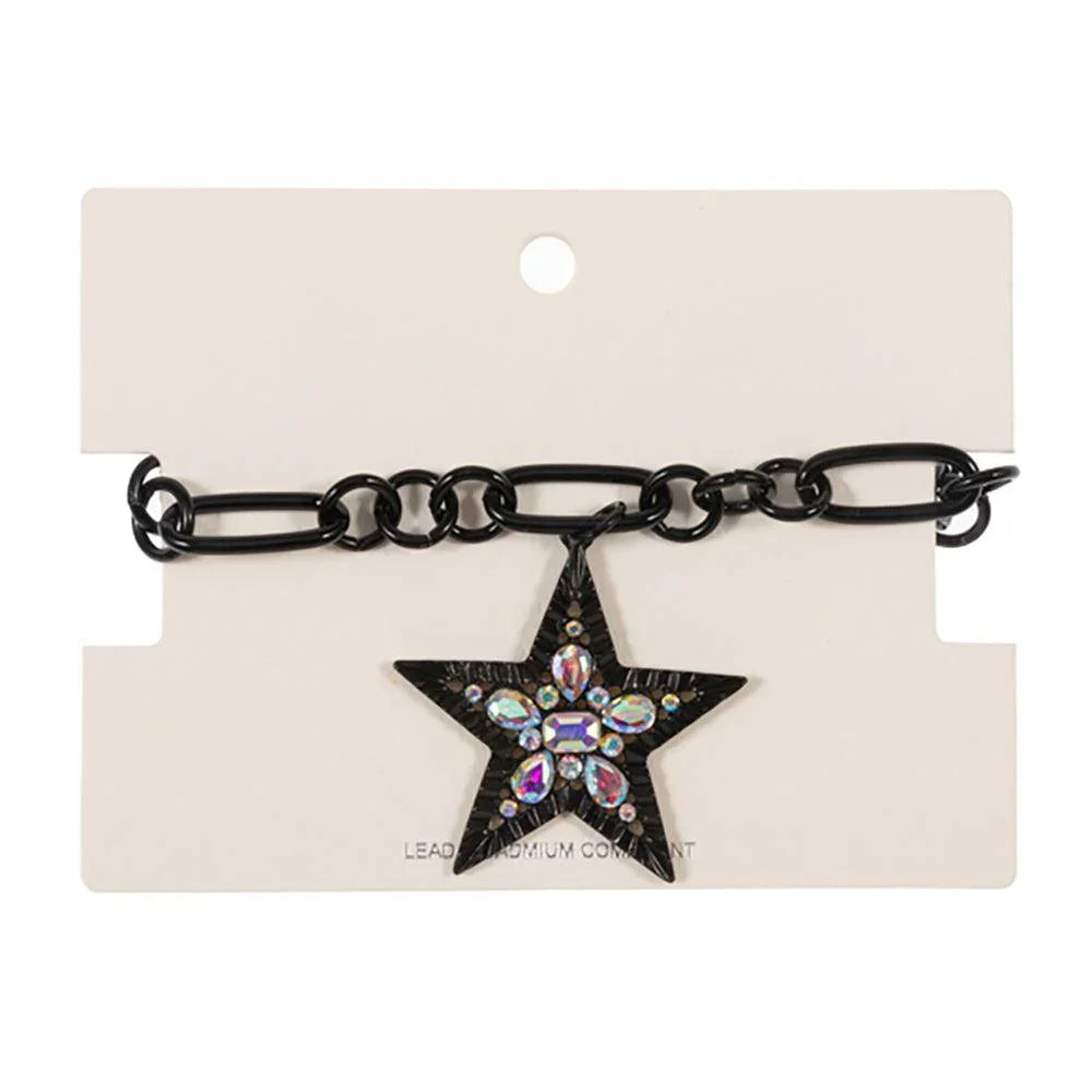 Black Stone Cluster Embellished Star Charm Station Bracelet - Jewelry Store by Erik Rayo