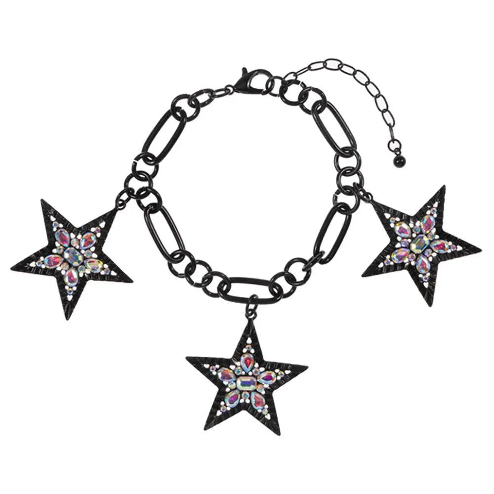 Black Stone Cluster Embellished Star Charm Station Bracelet - Jewelry Store by Erik Rayo