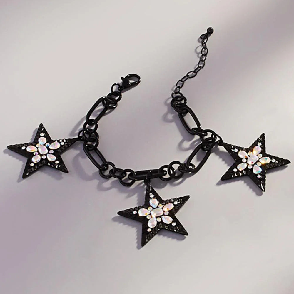Black Stone Cluster Embellished Star Charm Station Bracelet - Jewelry Store by Erik Rayo
