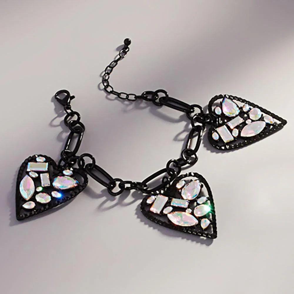 Black Stone Cluster Embellished Heart Charm Station Bracelet - Jewelry Store by Erik Rayo