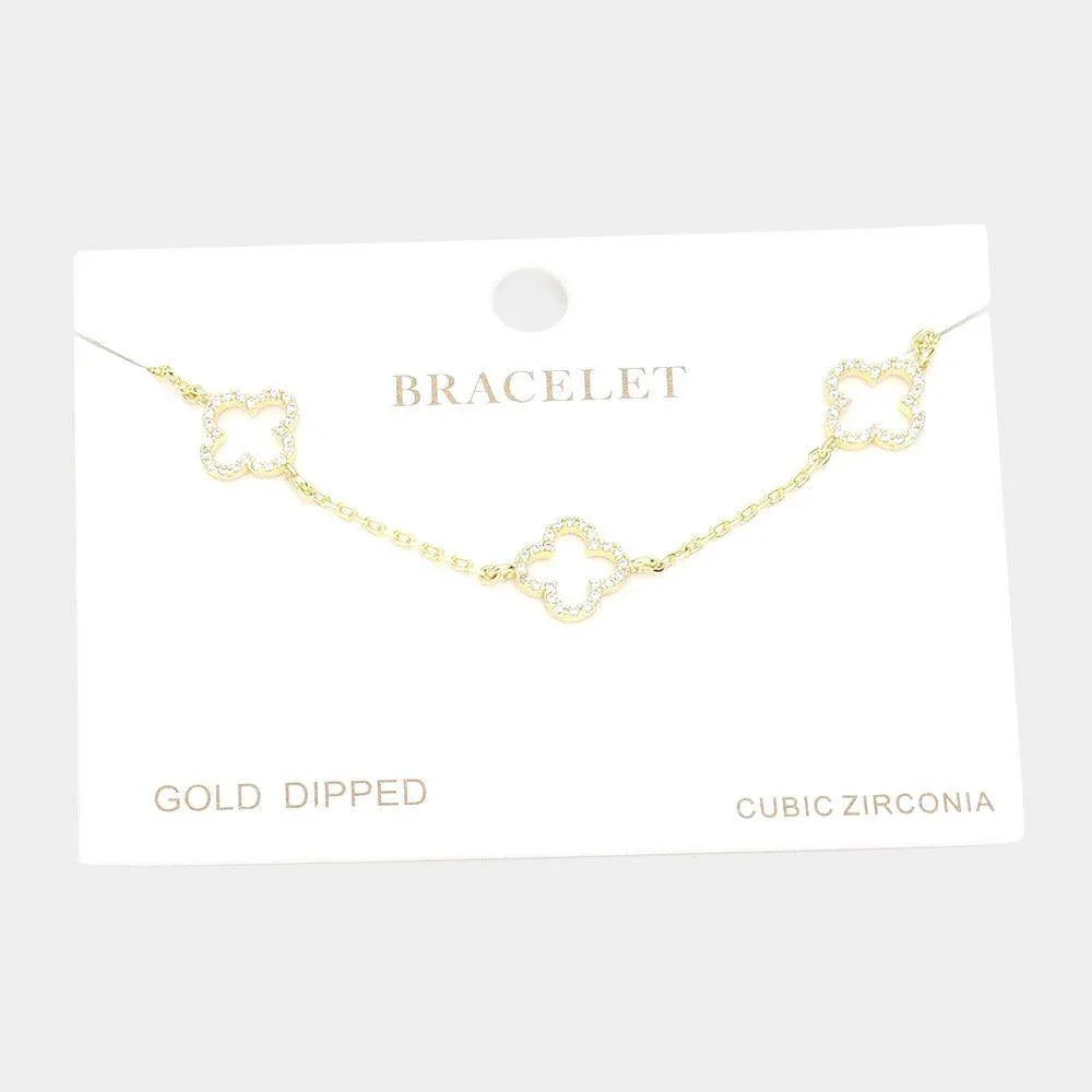 Gold Gold Dipped CZ Triple Quatrefoil Charm Station Bracelet - Jewelry Store by Erik Rayo