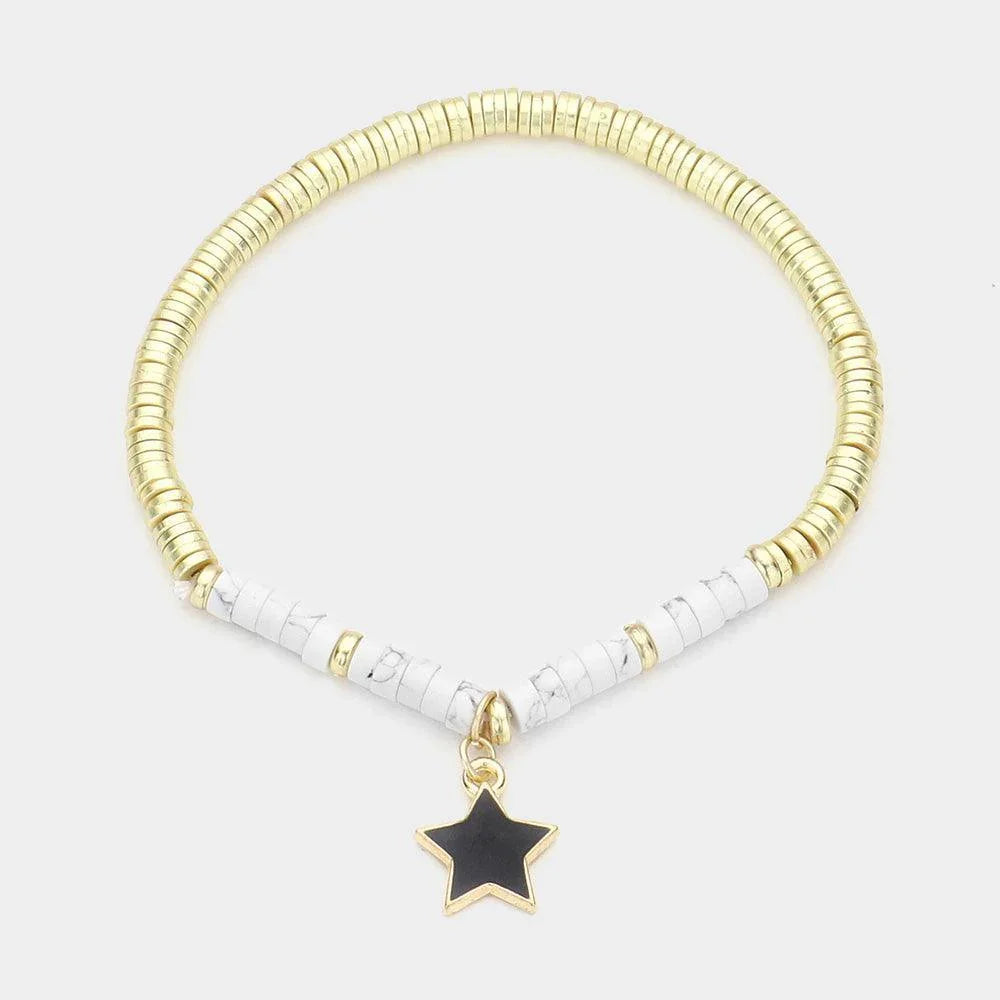 Enamel Star Charm Natural Stone Stretch Bracelet - Jewelry Store by Erik Rayo