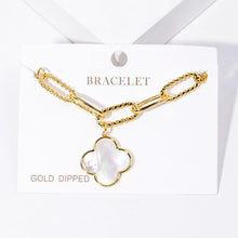 Load image into Gallery viewer, Gold Gold Dipped Mother of Pearl Quatrefoil Charm Bracelet
