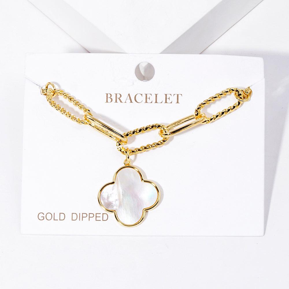 Gold Gold Dipped Mother of Pearl Quatrefoil Charm Bracelet