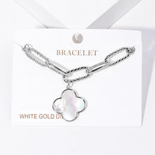 Load image into Gallery viewer, Gold White Gold Dipped Mother of Pearl Quatrefoil Charm Bracelet
