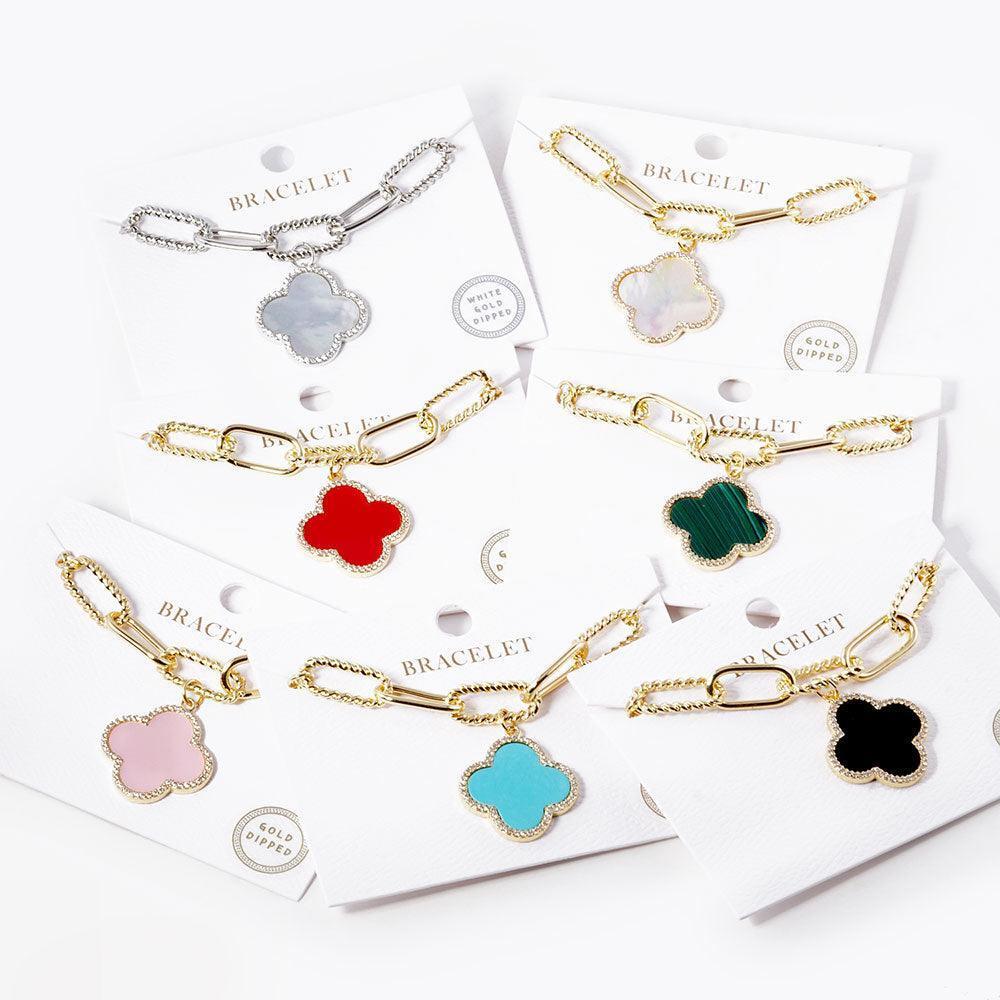 Black Gold Dipped Quatrefoil Charm Paperclip Bracelet - Jewelry Store by Erik Rayo