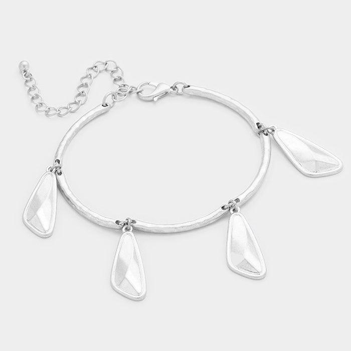 Silver Geometric Metal Charms Station Bracelet
