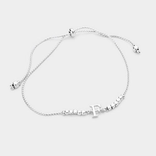 'F' Metal Cube Beaded Monogram Charm Cinch Bracelet - Jewelry Store by Erik Rayo