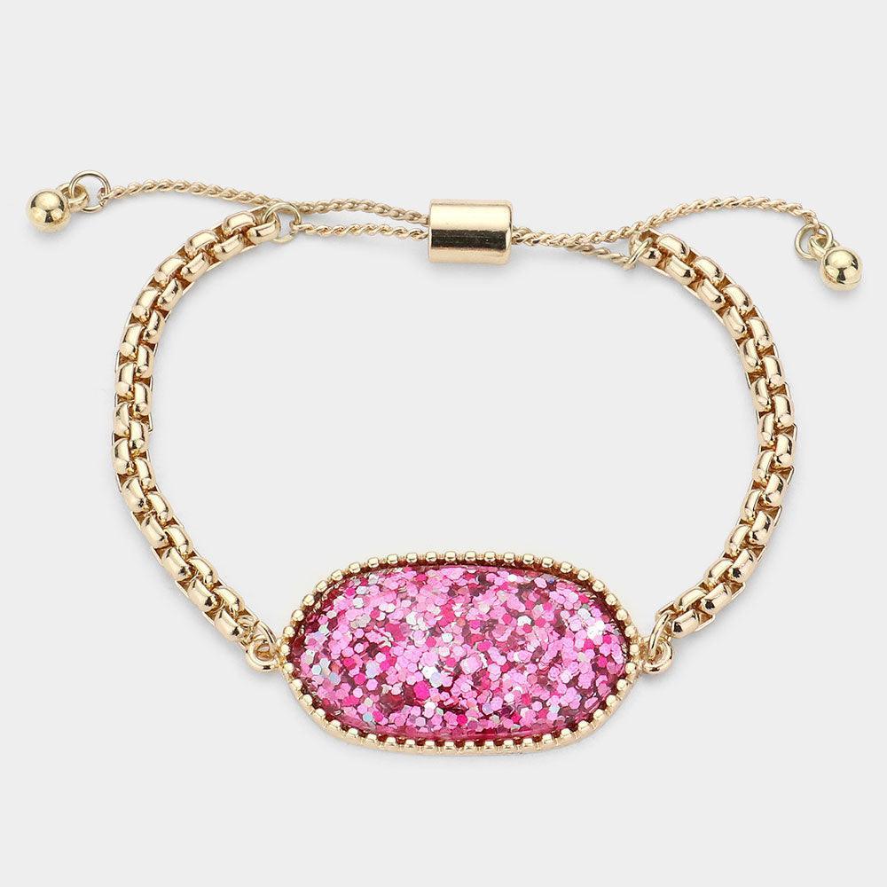 Fuchsia Glittered Hexagon Charm Bracelet - Jewelry Store by Erik Rayo