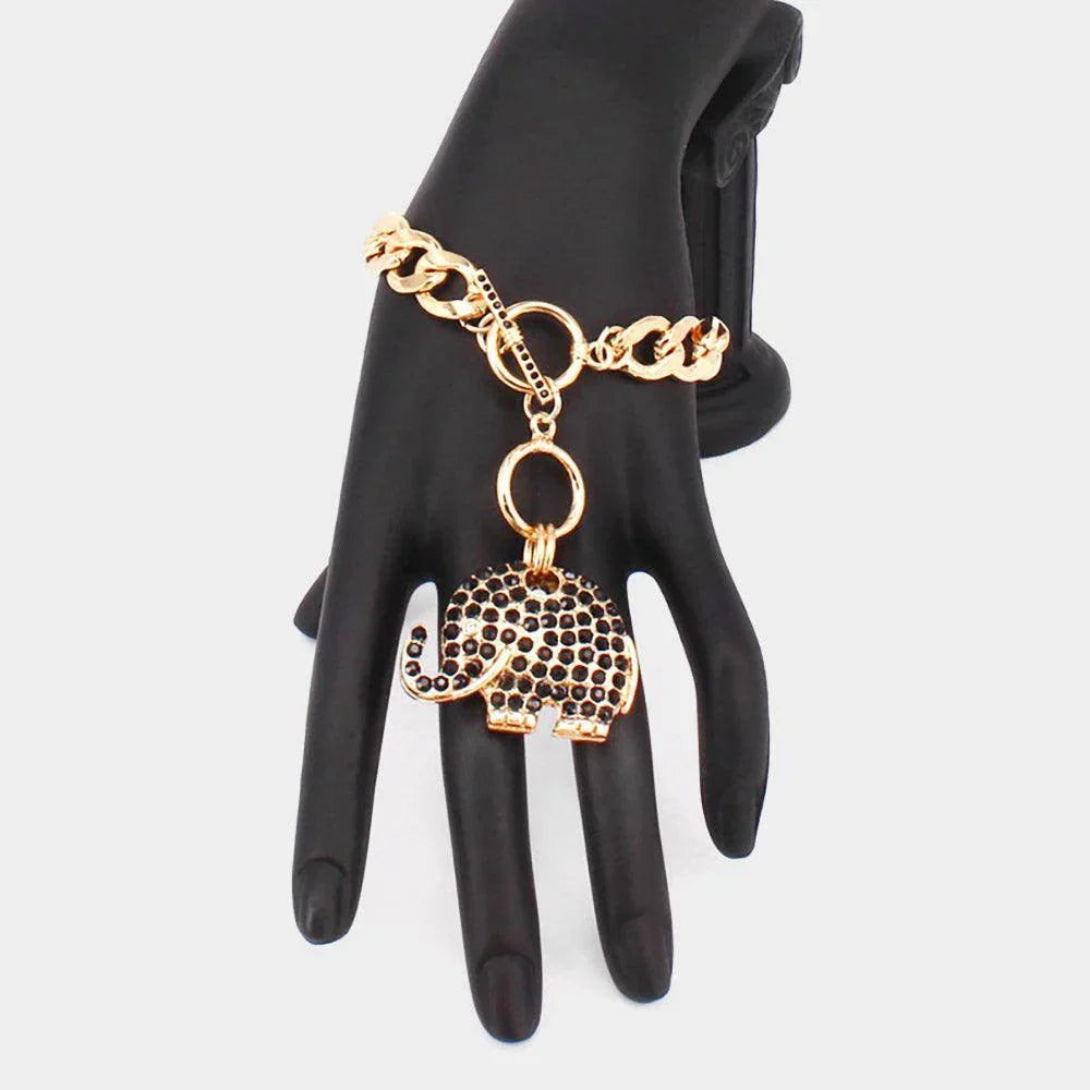 Black Rhinestone Crystal Elephant Toggle Bracelet - Jewelry Store by Erik Rayo