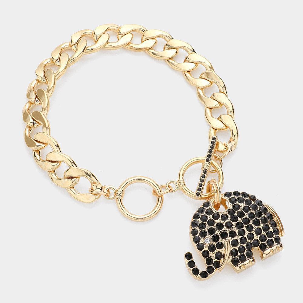 Black Rhinestone Crystal Elephant Toggle Bracelet - Jewelry Store by Erik Rayo