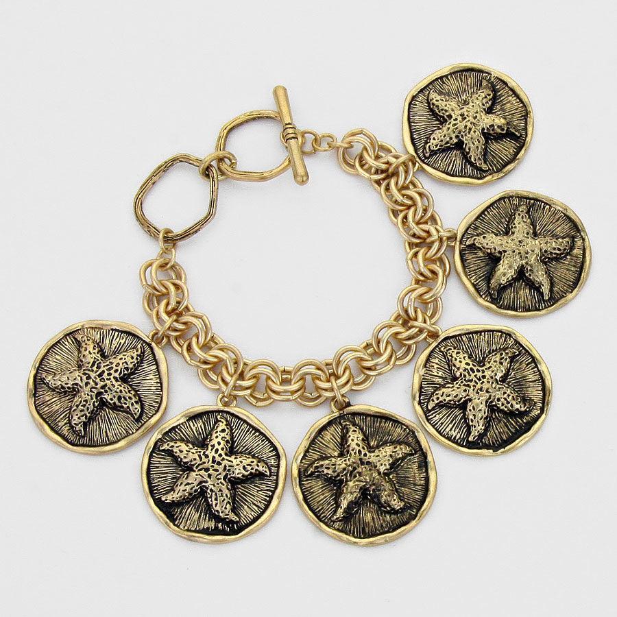 Gold Starfish Coin Charm Bracelet - Jewelry Store by Erik Rayo