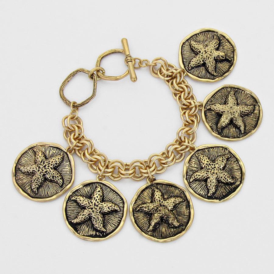 Gold Starfish Coin Charm Bracelet