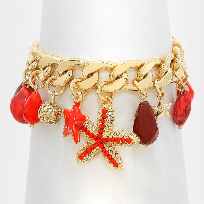 Gold Starfish & Bead Charm Bracelet