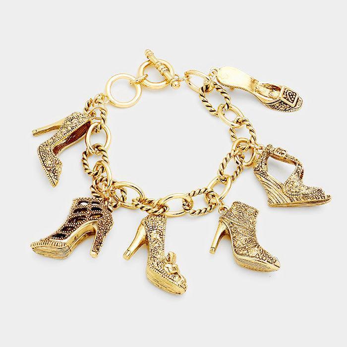 Gold Antique Multi Heel Charm Station Bracelet - Jewelry Store by Erik Rayo