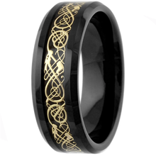 Load image into Gallery viewer, Black Gold Tungsten Wedding Band Ring for Men &amp; Women – Gold Celtic Dragon Design
