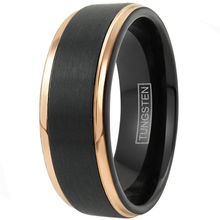 Load image into Gallery viewer, Men&#39;s Wedding Band Rings - Black Rose Gold Brushed - 6mm Wedding Rings for Men and Women
